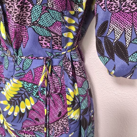ZOA New York Leaf Shirt Dress Size XS Floral Purple Tropical Beachy Vacation - Picture 7 of 12